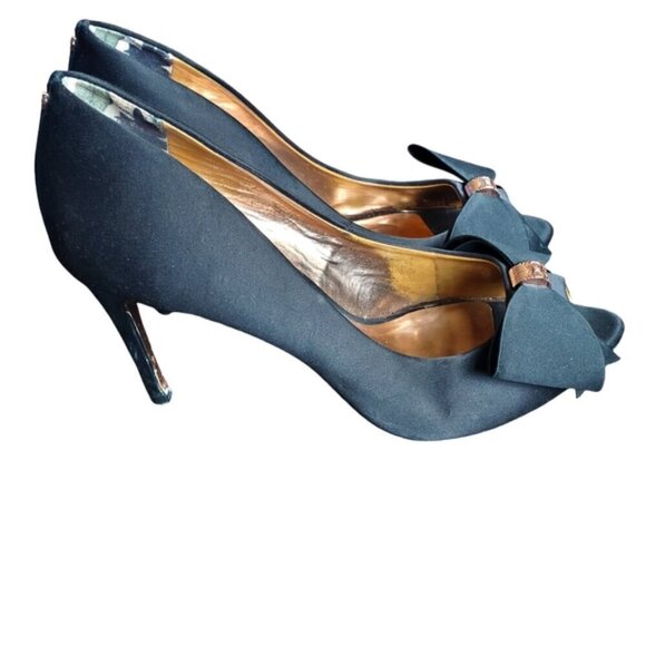 Ted Baker Black Nuala Bow Satin Pumps Size 40 - Picture 3 of 6